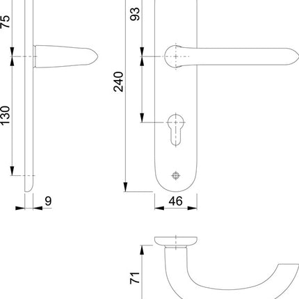 Set di rosette lunghe Hoppe Marsiglia 1138/273P ( 3000252597 ) Alluminio F1 DIN sinistra / destra
