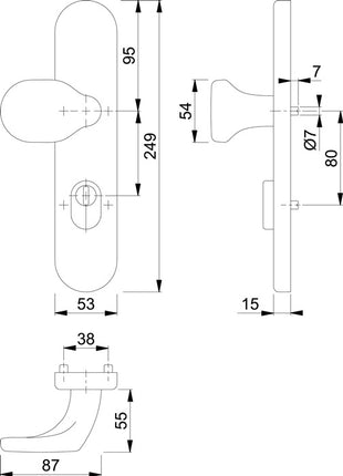 Hoppe plaque à boutons longue E86G/3332ZA (3000220051) acier inoxydable F69 72 mm PZ 8 mm