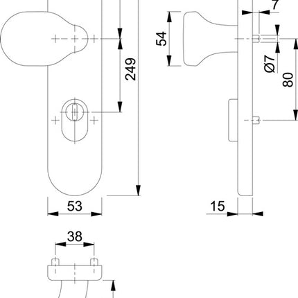 Hoppe Knopflangschild E86G/3332ZA ( 3000220051 ) Edelstahl F69 72 mm PZ 8 mm