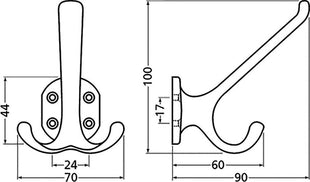 Hermeta Huthaken 0028 ( 3000283271 ) zweifach Ausladung 90 mm Höhe 100 mm