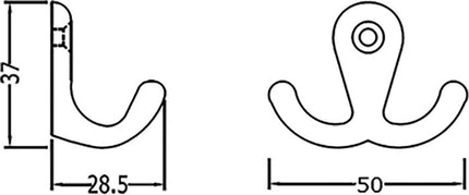 Crochet à linge Hermeta 0560 ( 3000283281 ) 2 crochets hauteur 37 mm saillie 28,5 mm