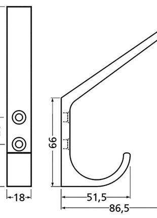 Hermeta Huthaken 0148 ( 3000283356 ) einfach Ausladung 86,5 mm Höhe 135 mm