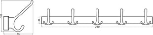 Hermeta Huthakenleiste 0822-0825 ( 3000283321 ) 5 Haken Ausladung 96 mm Höhe 102 mm