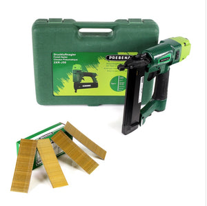 Prebena 2XR-J50 Druckluftnagler im Transportkoffer + Prebena Stauchkopfnägel Brads 40 mm 5000 Stück - aus verzinktem Stahl, geharzt