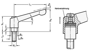 Ganter Verstellbarer Klemmhebel GN 300.1 ( 4601000453 ) d1 M 10 mm Außengewinde