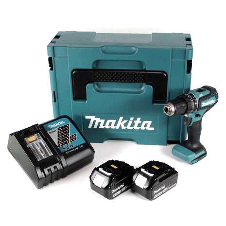 Makita DHP 485 RMJ 18 V Li-Ion Akku Schlagbohrschrauber im Makpac + 2 x 4,0 Ah Akku + Ladegerät