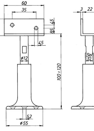 Support de cloison DENI (3000259235) largeur 60 mm hauteur 100 - 120 mm réglable en hauteur