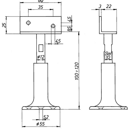Supporto divisorio DENI ( 3000259235 ) larghezza 60 mm altezza 100 - 120 mm regolabile in altezza