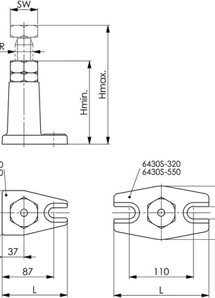 Vérin AMF n° 6430S Atlas (4000833127) taille 140 hauteur 100 - 140 mm