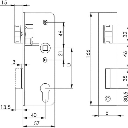 AMF lock 143U ( 3311021064 ) DIN left / right PZW backset 40 mm