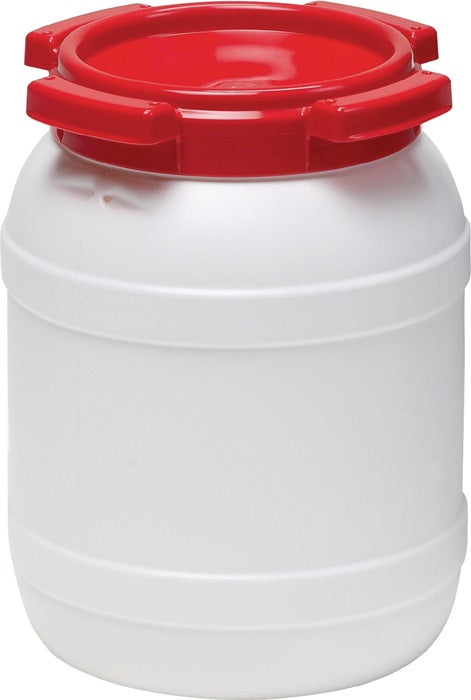 Wide-neck drum ( 9000450100 ) 6.0 l PE white with red lid Filling opening-Ø 136 mm
