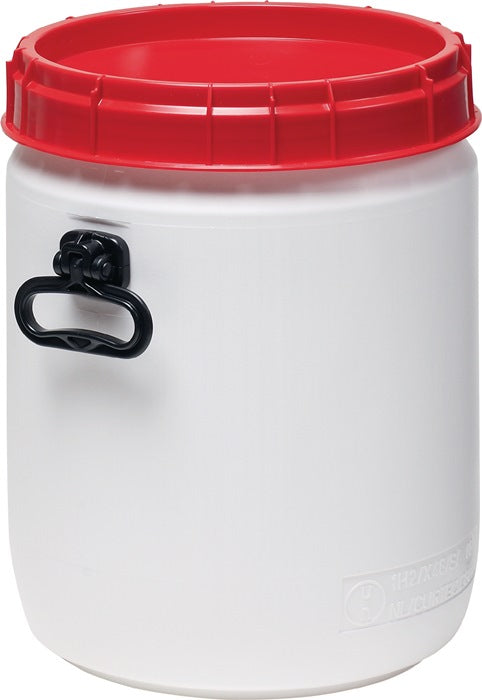 Wide-neck drum ( 9000450112 ) 34 l white with red lid Filling opening-Ø 296 mm