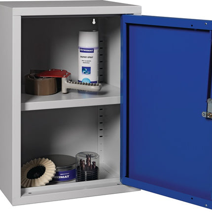 Hängeschrank ( 9000453657 ) H600xB400xT300 mm Vollblech, 1 Boden lichtgrau, RAL 7035/enzianblau, RAL 5010