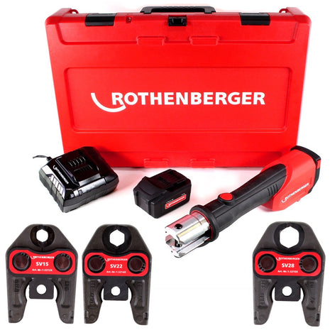 Rothenberger ROMAX 4000 Basic Set Akku Pressmaschine 18V 34kN + 1x Akku 4,0Ah + Ladegerät + 3x Pressbacken + Koffer ( 1000001924 ) - Toolbrothers