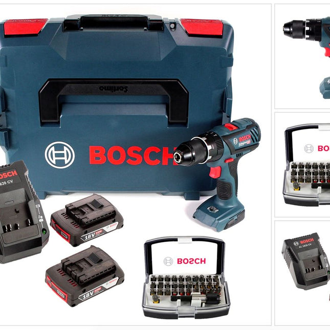 Bosch GSB 18 V-28 Professional 18 V Li-Ion Akku Schlagbohrschrauber in L-Boxx + 2 x 2,0 Ah Akku + Ladegerät + 32 tlg. Bit-Set - Toolbrothers