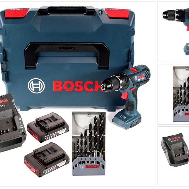 Bosch GSB 18 V-28 Professional 18 V Li-Ion Akku Schlagbohrschrauber in L-Boxx + 2 x 2,0 Ah Akku + Ladegerät + 7 tlg. Holzspiralbohrer Set - Toolbrothers