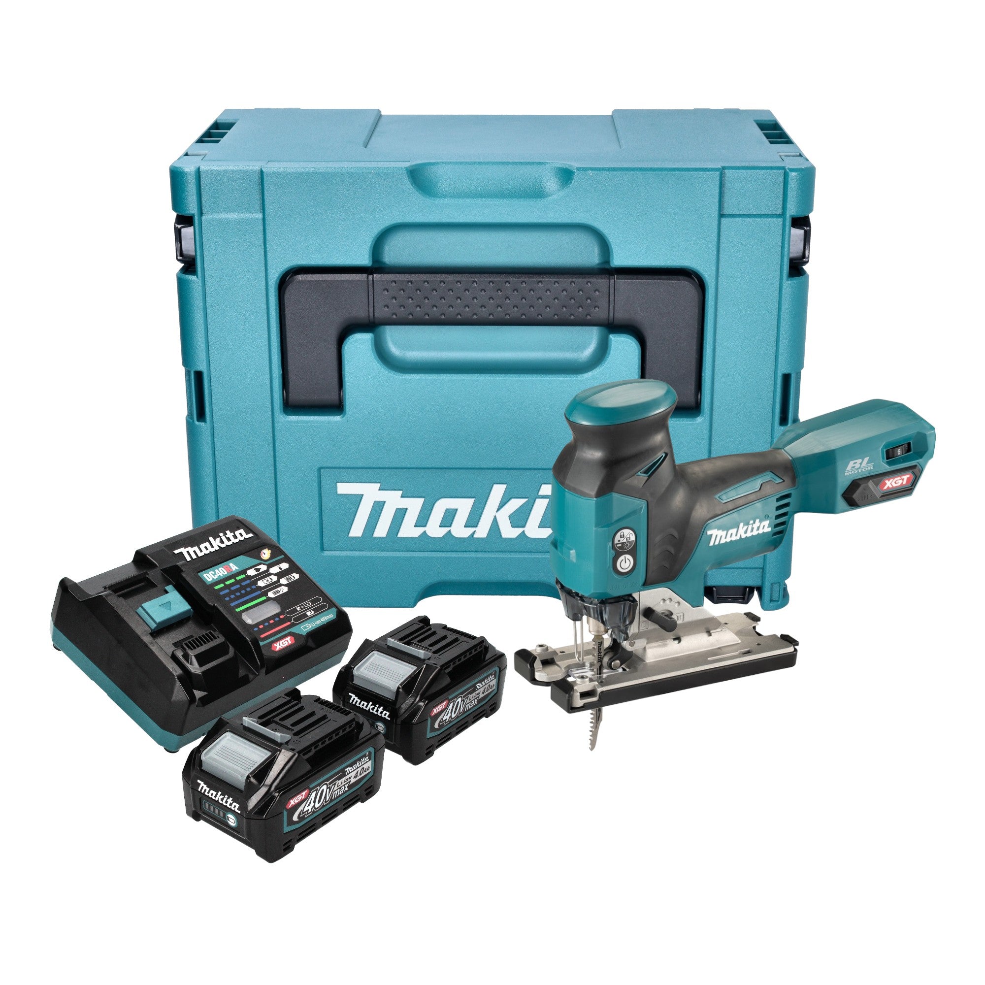 Makita JV 001 GM201 Akku Stichsaege 40 V max 135 mm Brushless 2x Akku 4 0 Ah Ladegeraet Makpac 0 - toolbrothers
