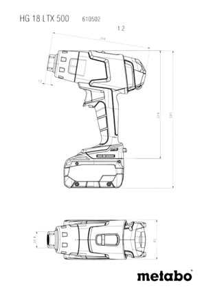 Metabo HG 18 LTX 500 Sans fil Blocage de l'air de guérison 18 V 300 / 500 C Solo ( 610502850 ) - sans batterie, sans chargeur