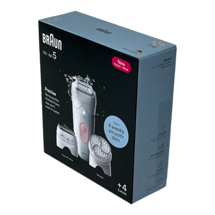 BRAUN Silk Epil 5-060 Épilateur Femme Épilation longue durée + tête de tondeuse + tête de peeling Blanc / Flamingorosa