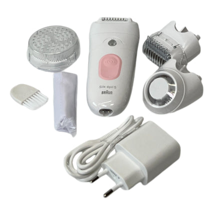 BRAUN Silk Epil 5-060 Épilateur Femme Épilation longue durée + tête de tondeuse + tête de peeling Blanc / Flamingorosa