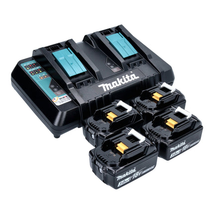 Makita DLM 538 PF4 Tondeuse à gazon sans fil 36 V ( 2x 18 V ) 530 mm + 4x batterie 3,0 Ah + chargeur