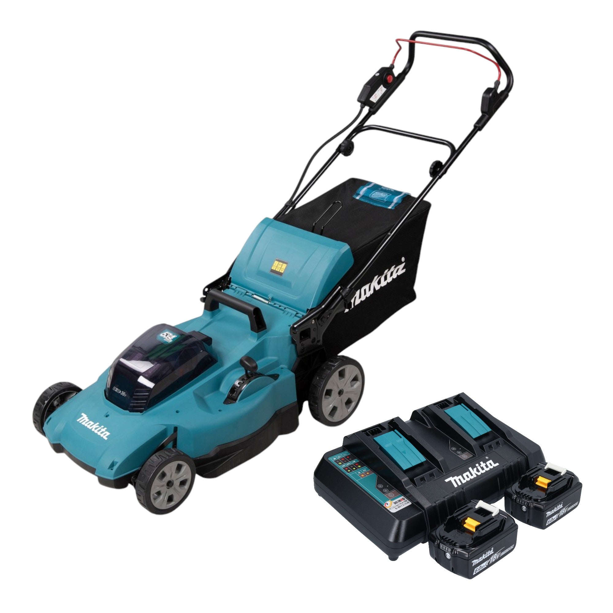Makita DLM 538 PG2 Akku Rasenmaeher 36 V 2x 18 V 530 mm 2x Akku 6 0 Ah Ladegeraet 0 - toolbrothers