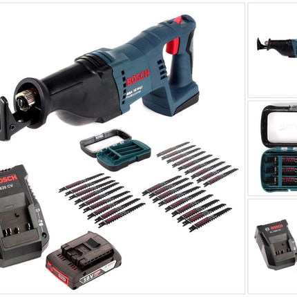 Bosch GSA 18V-Li N Akku Reciprosäge 18V Säbelsäge + 2x Sägeblatt + 27 tlg. Makita Sägeblatt-Set + 1x 2,0 Ah Akku + Ladegerät - Toolbrothers