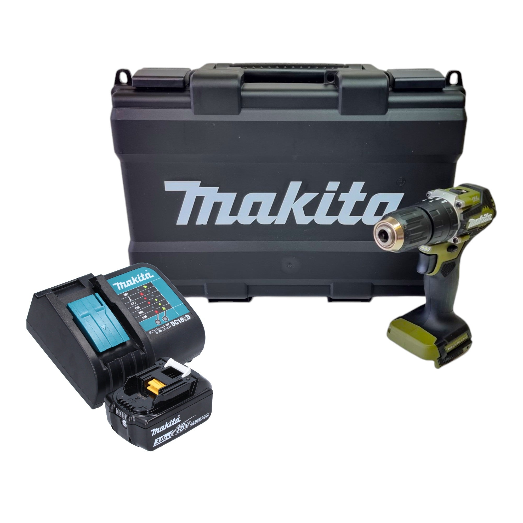 Makita DHP 487 SF1KO Akku Schlagbohrschrauber 18 V 40 Nm Brushless Olive Outdoor Adventure Serie 1x Akku 3 0 Ah Ladegeraet Koffer 0 - toolbrothers