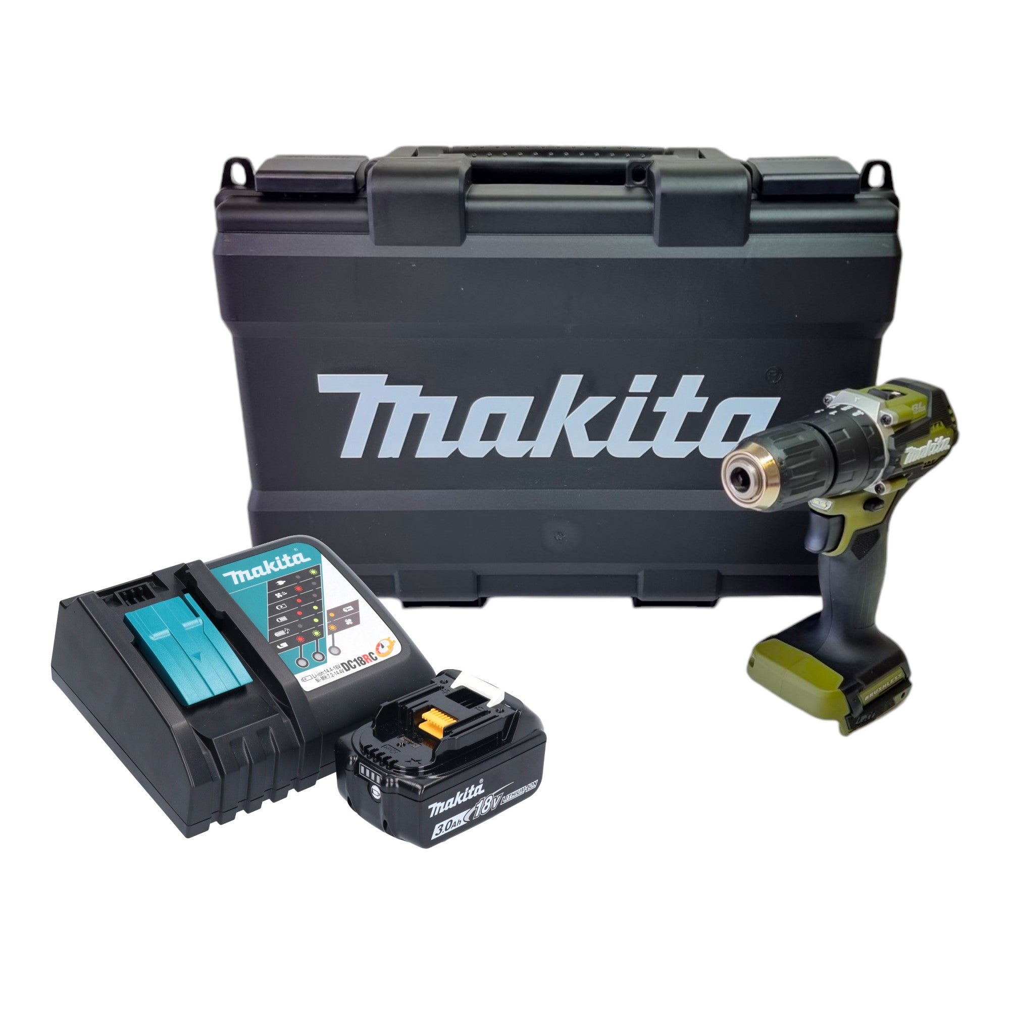 Makita DHP 487 RF1KO Akku Schlagbohrschrauber 18 V 40 Nm Brushless Olive Outdoor Adventure Serie 1x Akku 3 0 Ah Ladegeraet Koffer 0 - toolbrothers