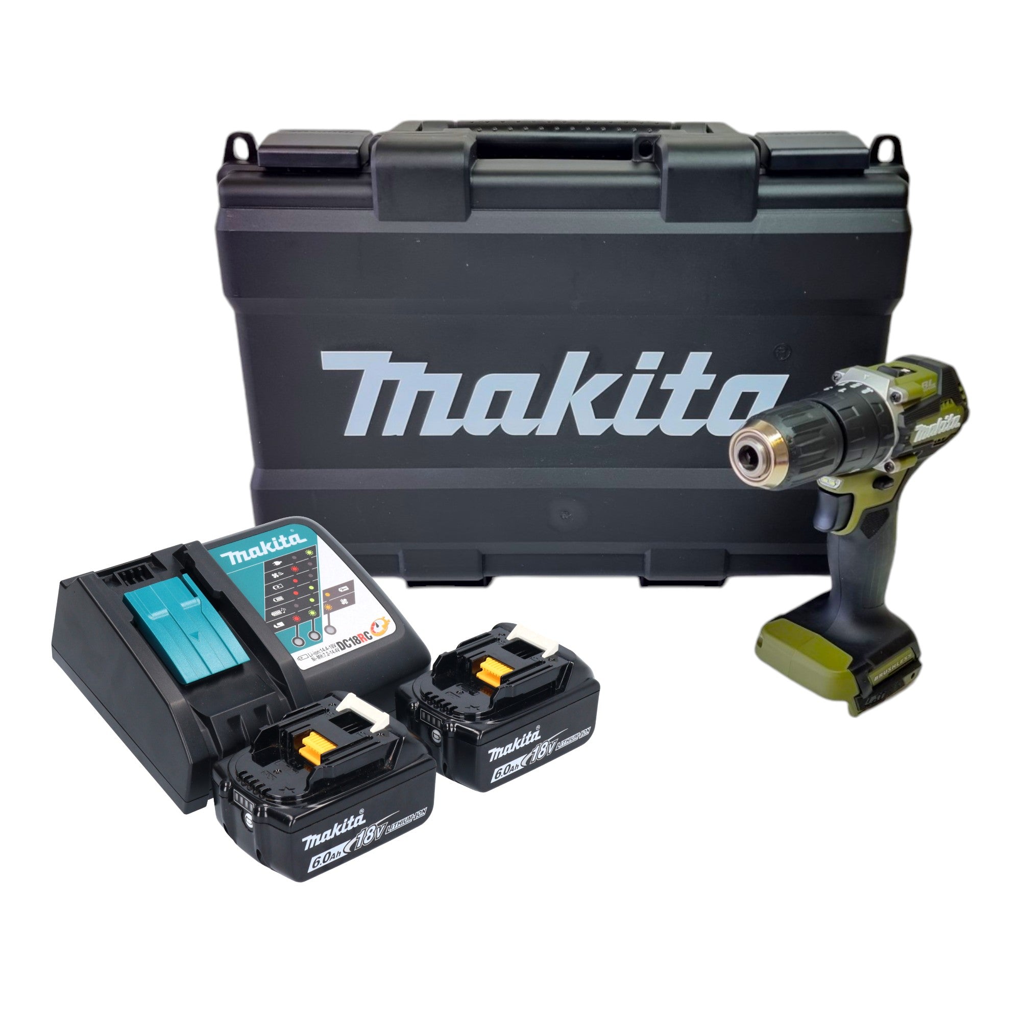 Makita DHP 487 RGKO Akku Schlagbohrschrauber 18 V 40 Nm Brushless Olive Outdoor Adventure Serie 2x Akku 6 0 Ah Ladegeraet Koffer 0 - toolbrothers