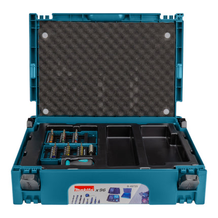 Makita B-49725 96-częściowy zestaw wierteł + Makpac (nóż tnący, taśma miernicza, wkrętak z grzechotką, uchwyt na bity)