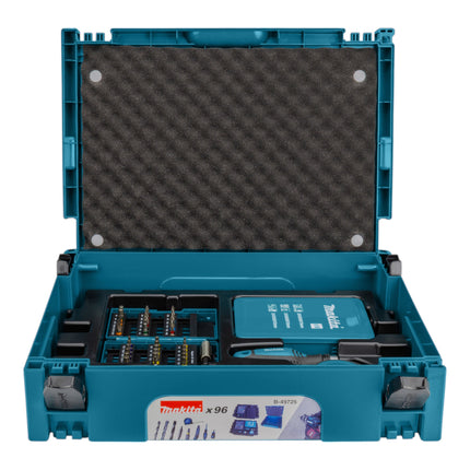 Makita B-49725 96-częściowy zestaw wierteł + Makpac (nóż tnący, taśma miernicza, wkrętak z grzechotką, uchwyt na bity)