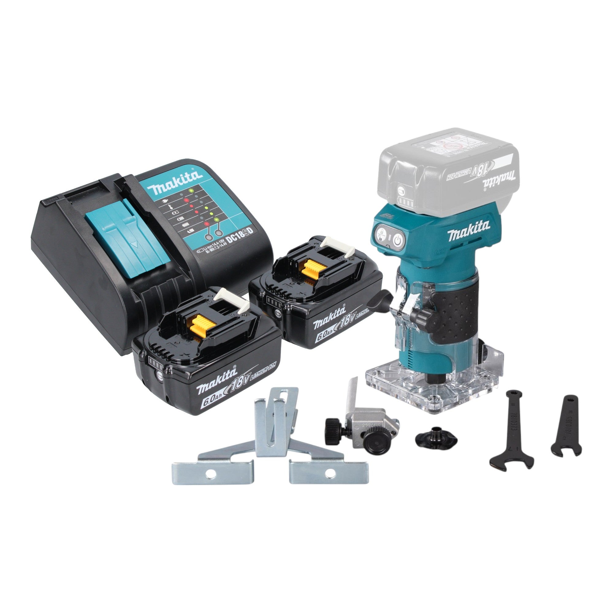 Makita DRT 52 SG Akku Kantenfraese 18 V 6 mm Brushless 2x Akku 6 0 Ah Ladegeraet 0 - toolbrothers