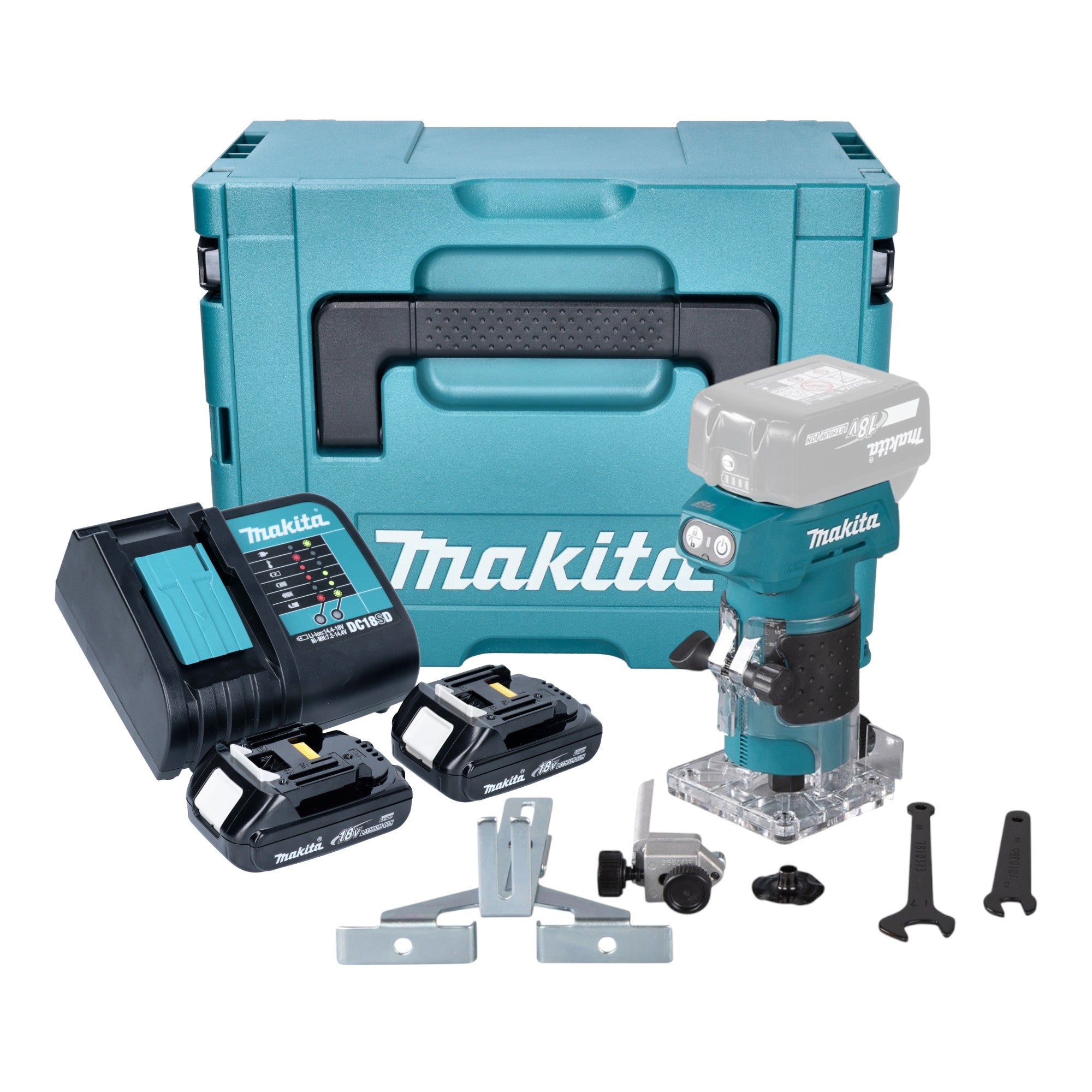 Makita DRT 52 SYJ Akku Kantenfraese 18 V 6 mm Brushless 2x Akku 1 5 Ah Ladegeraet Makpac 0 - toolbrothers
