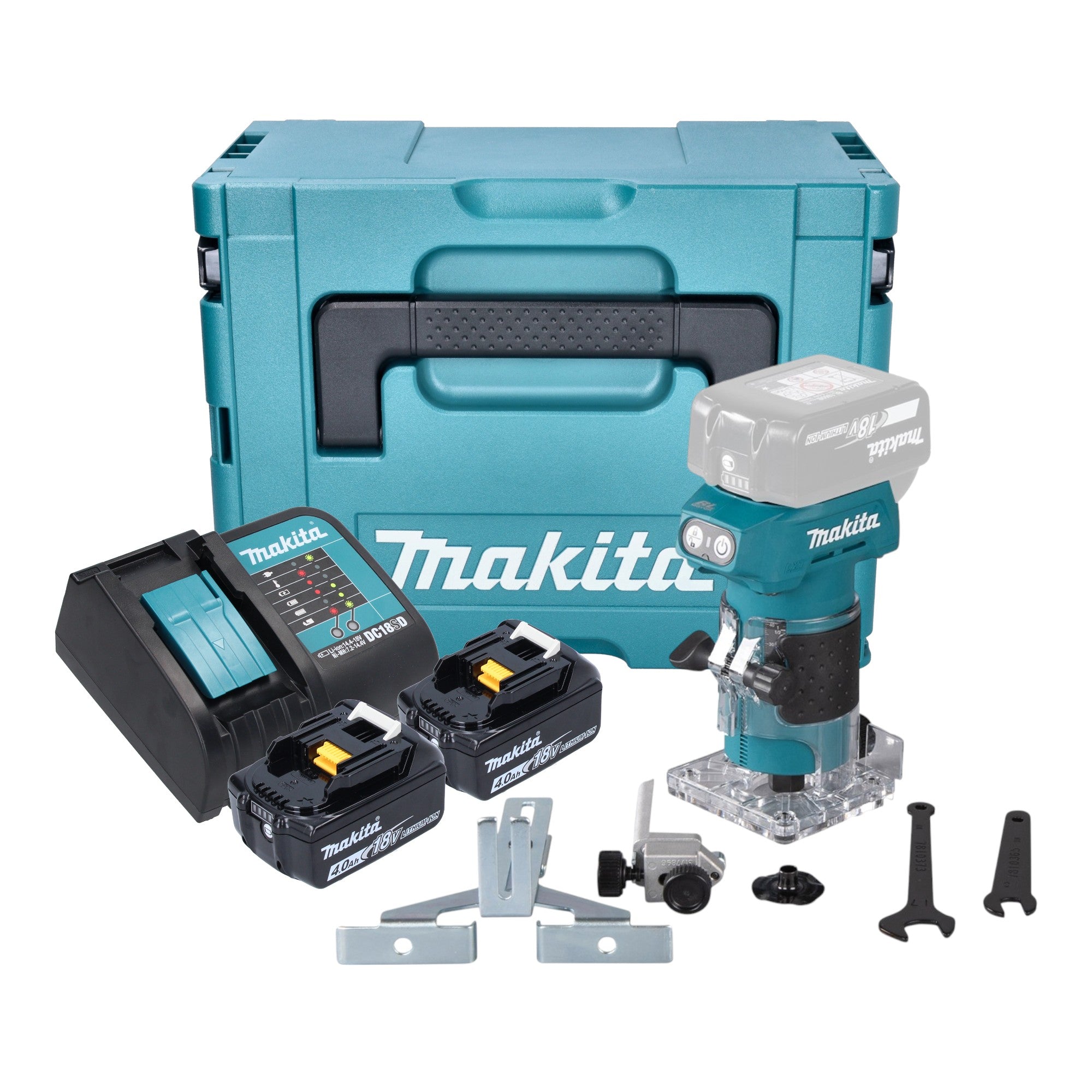 Makita DRT 52 SMJ Akku Kantenfraese 18 V 6 mm Brushless 2x Akku 4 0 Ah Ladegeraet Makpac 0 - toolbrothers