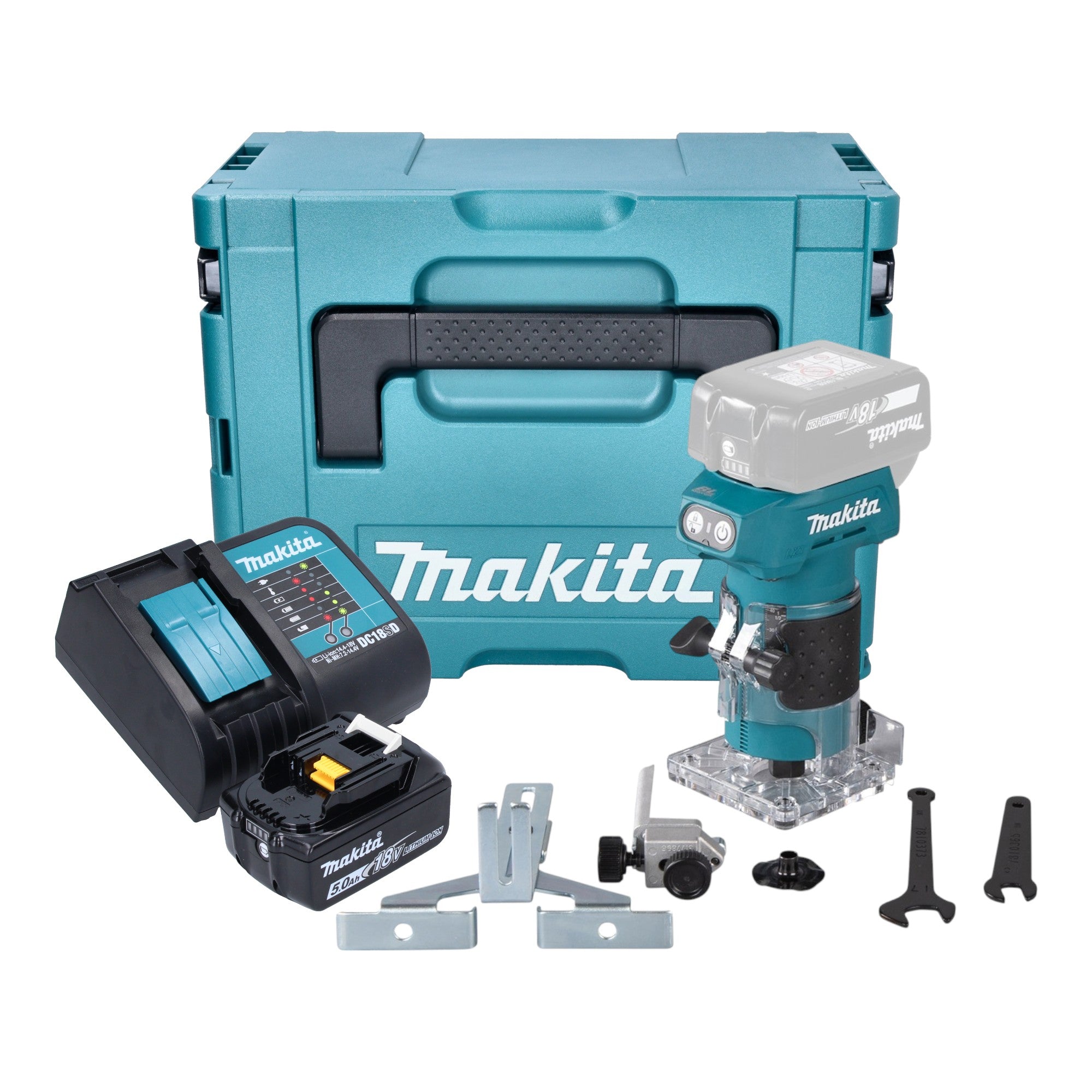 Makita DRT 52 ST1J Akku Kantenfraese 18 V 6 mm Brushless 1x Akku 5 0 Ah Ladegeraet Makpac 0 - toolbrothers