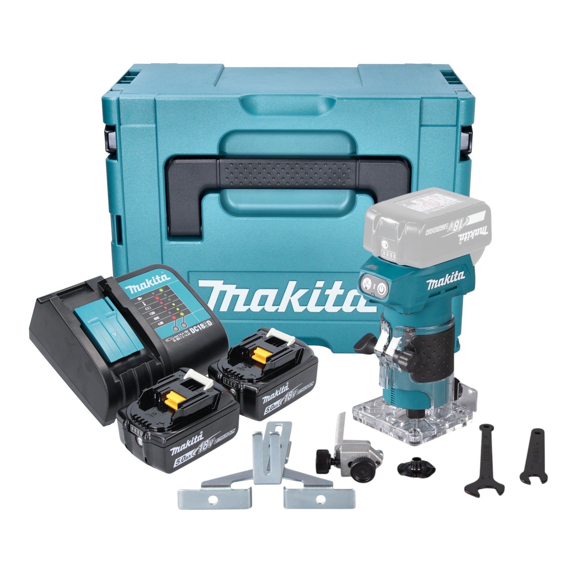 Makita DRT 52 STJ Akku Kantenfraese 18 V 6 mm Brushless 2x Akku 5 0 Ah Ladegeraet Makpac 0 - toolbrothers