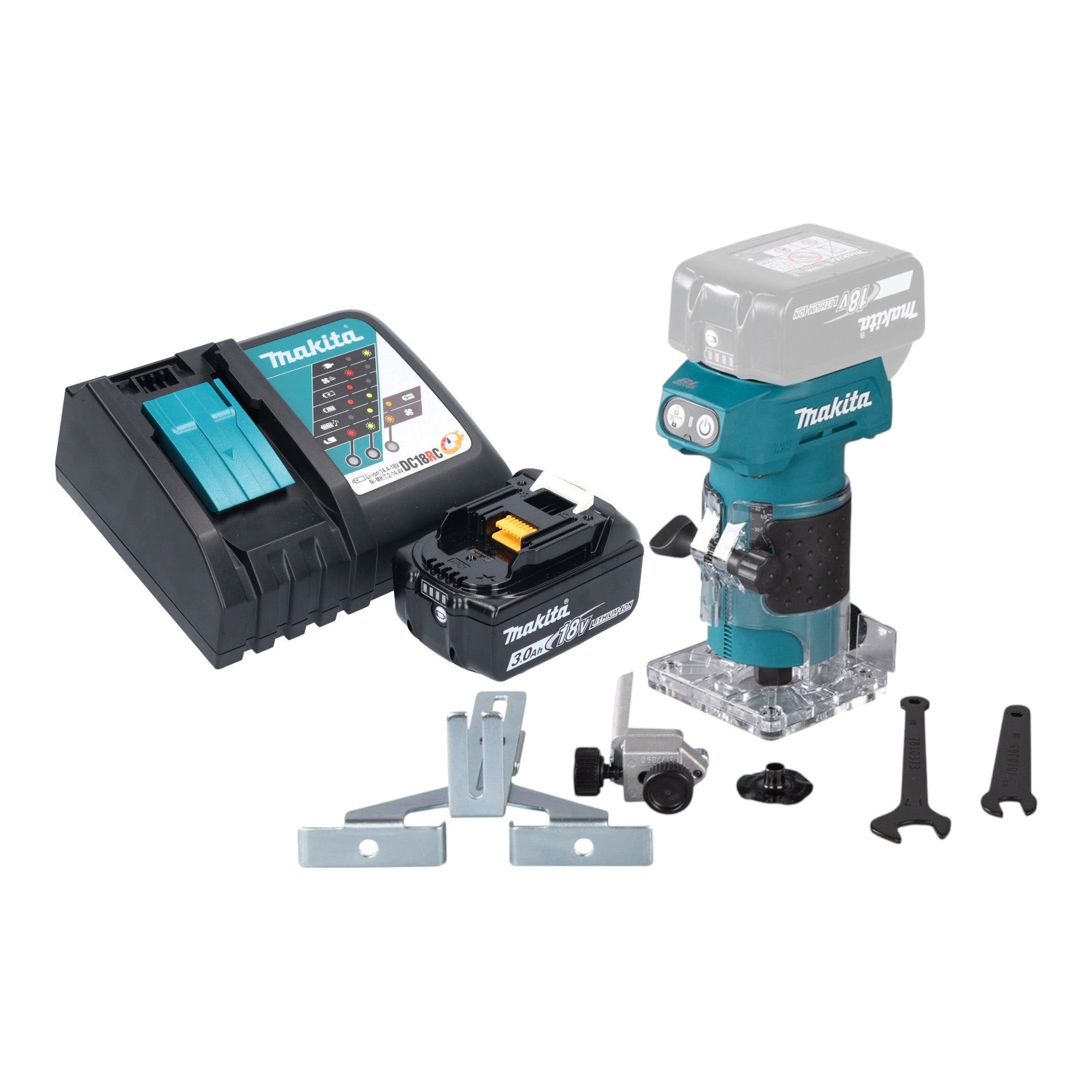 Makita DRT 52 RF1 Akku Kantenfraese 18 V 6 mm Brushless 1x Akku 3 0 Ah Ladegeraet 0 - toolbrothers
