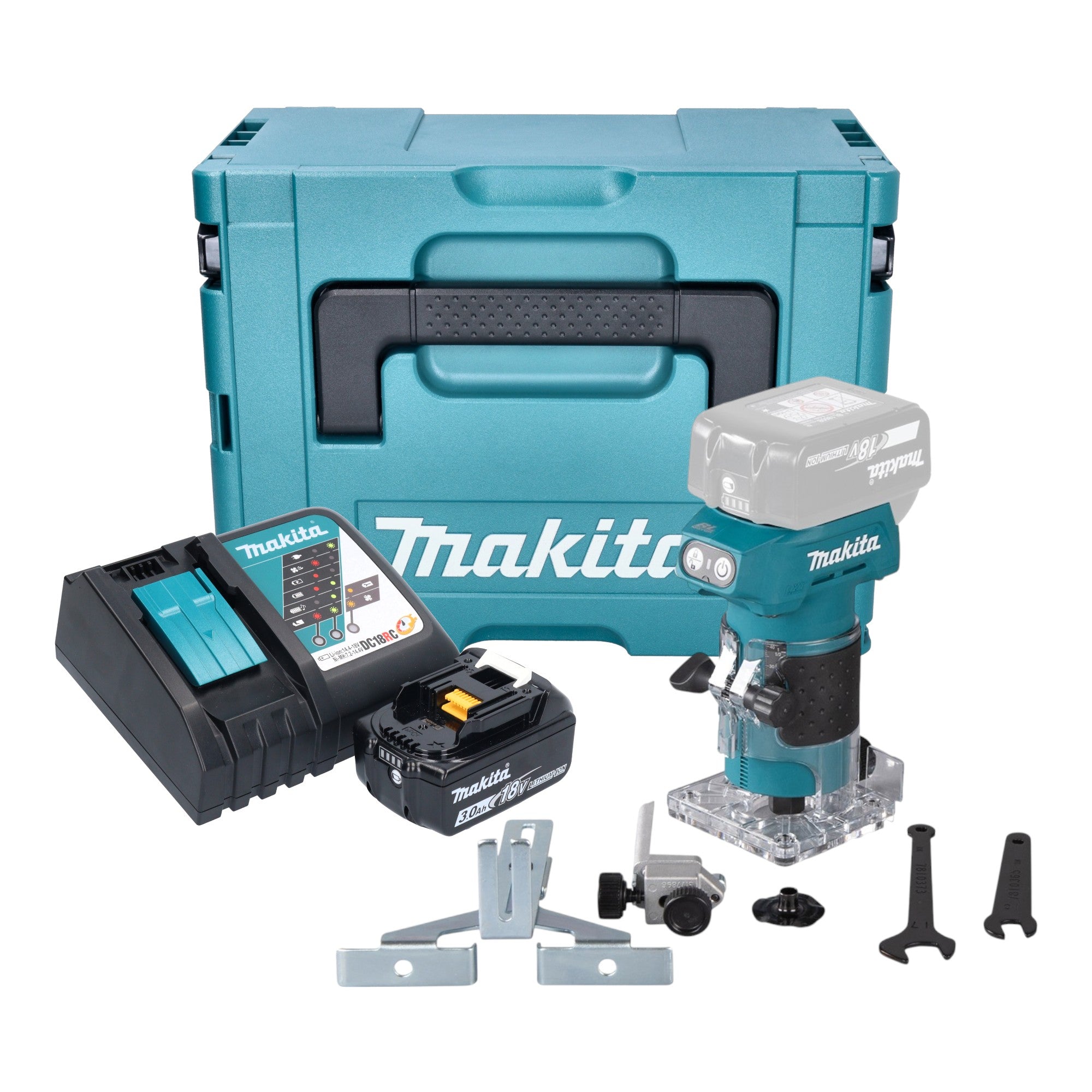 Makita DRT 52 RF1J Akku Kantenfraese 18 V 6 mm Brushless 1x Akku 3 0 Ah Ladegeraet Makpac 0 - toolbrothers