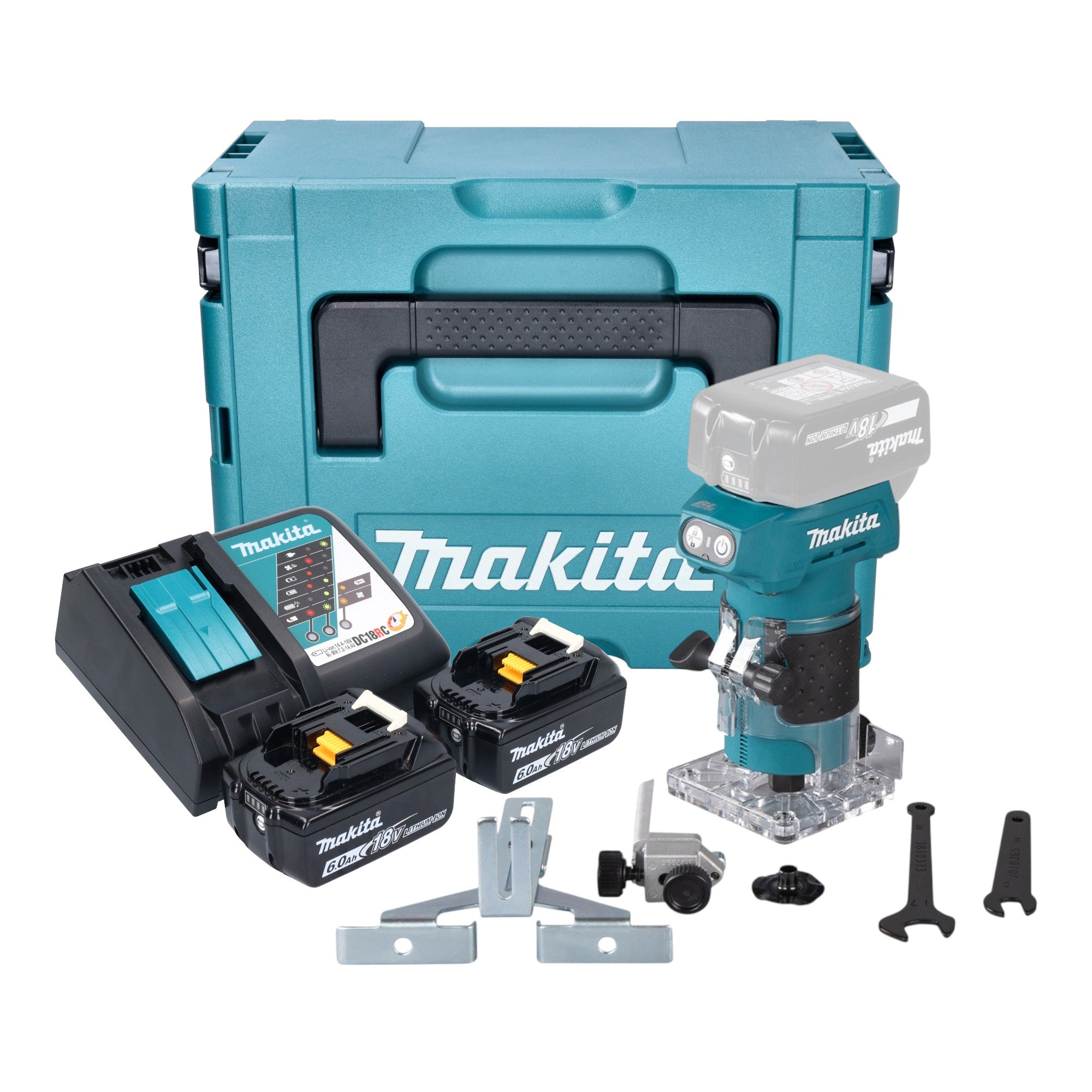 Makita DRT 52 RGJ Akku Kantenfraese 18 V 6 mm Brushless 2x Akku 6 0 Ah Ladegeraet Makpac 0 - toolbrothers