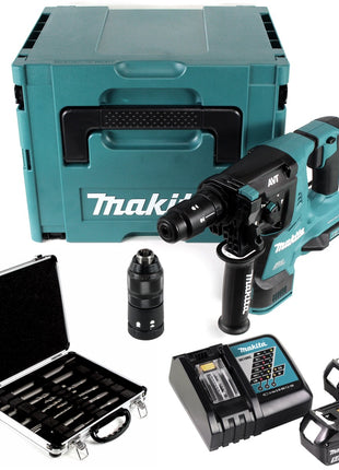 Makita DHR 281 RTJ 2 x 18 V Li-Ion Akku Bohrhammer Brushless 28 mm für SDS-PLUS mit Schnellwechselfutter im Makpac + 2 x 5,0 Ah Akku + Ladegerät + 11 tlg. Meißel- und Bohrer Set - Toolbrothers