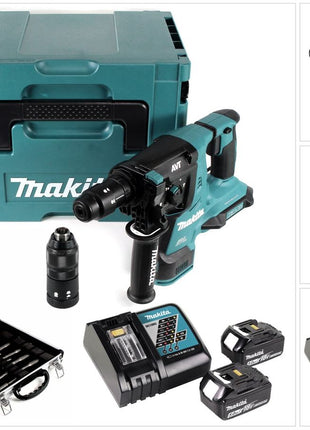 Makita DHR 281 RTJ 2 x 18 V Li-Ion Akku Bohrhammer Brushless 28 mm für SDS-PLUS mit Schnellwechselfutter im Makpac + 2 x 5,0 Ah Akku + Ladegerät + 11 tlg. Meißel- und Bohrer Set - Toolbrothers