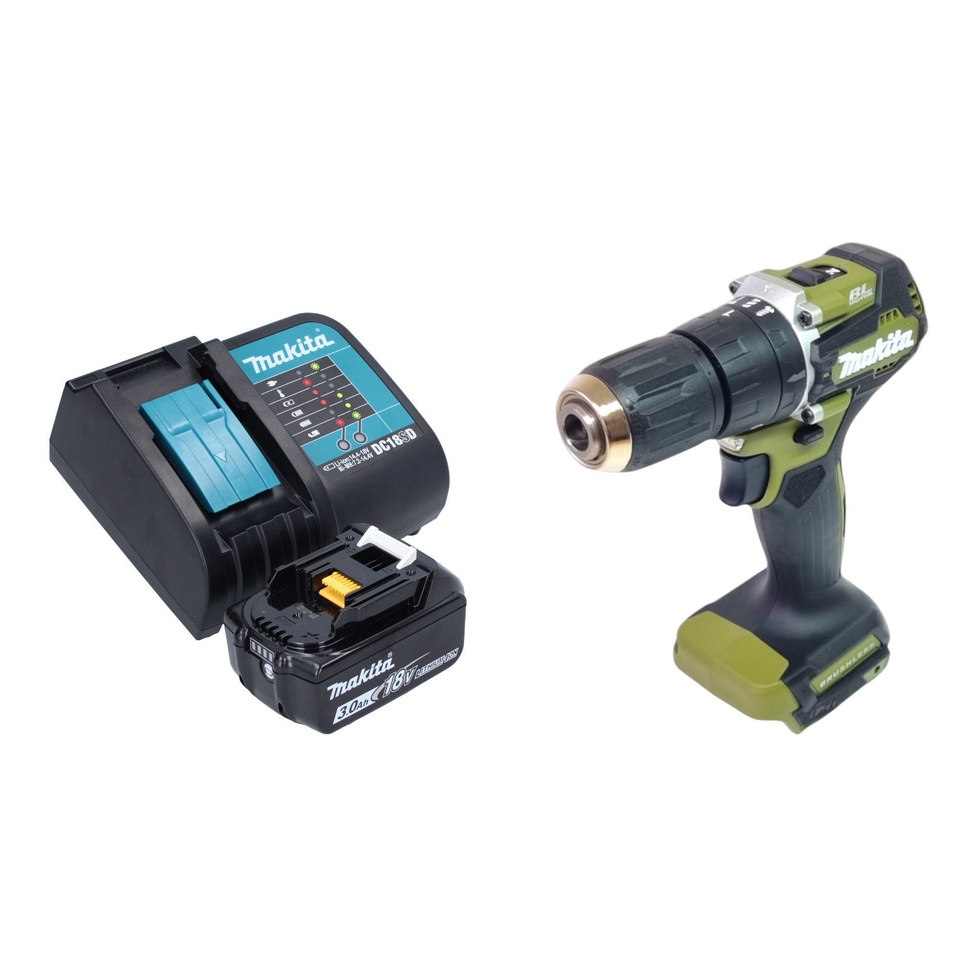 Makita DHP 487 SF1O Akku Schlagbohrschrauber 18 V 40 Nm Brushless Olive Outdoor Adventure Serie 1x Akku 3 0 Ah Ladegeraet 0 - toolbrothers