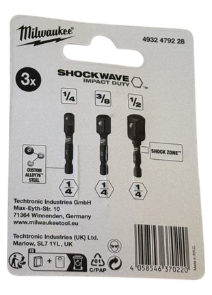 Millwaukee Shockwave Steckschluesseleinsatz Adapter 1 4 3 8 1 2 50 mm 3 tlg 4932479228  1 - toolbrothers