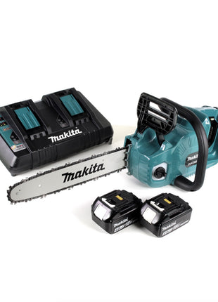 Makita DUC 355 PM2 Akku Kettensäge 36V ( 2x18V ) Brushless 35 cm + 2x 4,0 Ah Akku + Doppelladegerät - Toolbrothers