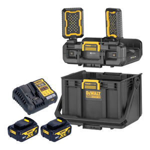 DeWalt DWST08061-1 Werkzeugbox mit integrierten Leuchten 395 x 352 x 255 mm ToughSystem 2.0 + 2x Akku 4,0 Ah + Ladegerät