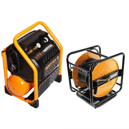Bostitch RC10SQ-E Baustellen Kompressor 9,4 Liter / 1,5 PS / 13,78 Bar / 230 V extrem leise + CPACK30 Druckluftschlauch 30 m mit Aufwickler Haspel - Toolbrothers