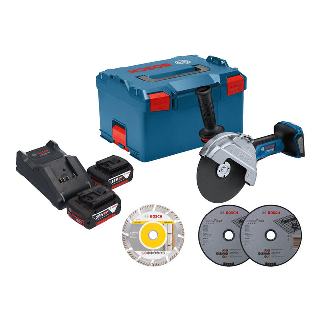 Bosch GWS 18V 180 P Professional Akku Winkelschleifer 18 V 180 mm Brushless 2x Akku 5 0 Ah Ladegeraet L Boxx 0 - toolbrothers