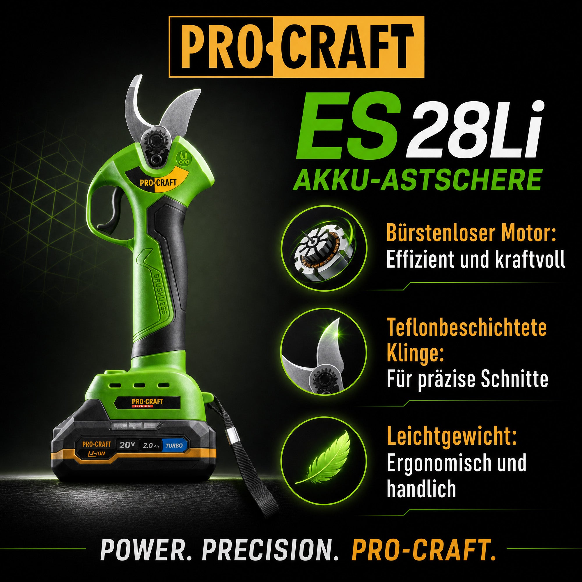 Procraft ES28Li Akku Astschere 20 V Brushless 1x Akku 2 0 Ah Ladegeraet Koffer 1 - toolbrothers