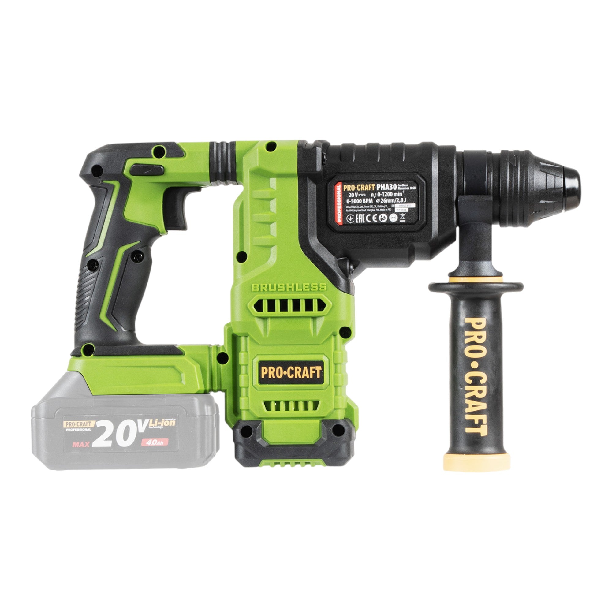 Procraft PHA30bb Akku Bohrhammer 20 V 2 8 J SDS plus Brushless Solo ohne Akku ohne Ladegeraet 3 - toolbrothers